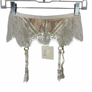 Honey Birdette Molly Ivory Lace Garter Belt NWT Bridal Luxury Lingerie S